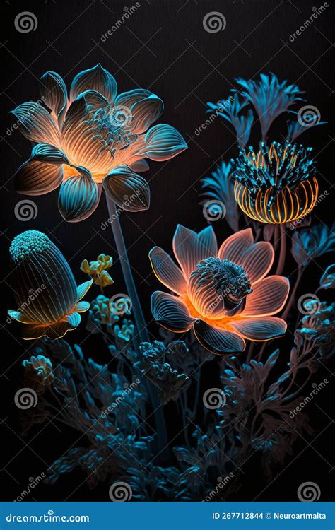 Bioluminescent Flower Bouquets Stock Illustration - Illustration of ...