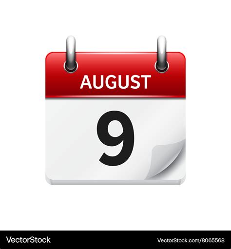 August 9 flat daily calendar icon date Royalty Free Vector