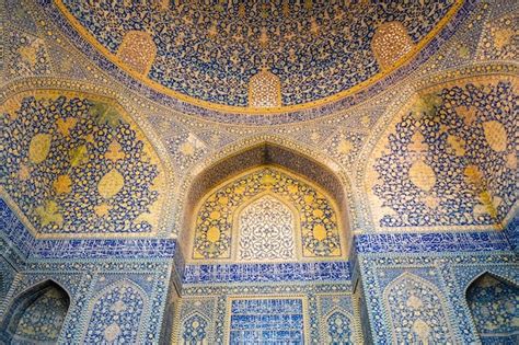 Premium Photo | Interior of shah mosque. beautiful vaulting with islamic arabesque pattern ...