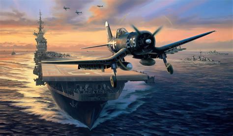 Download Aircraft Carrier Warplane Aircraft Military Vought F4U Corsair HD Wallpaper