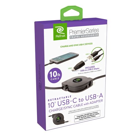 10 Ft USB C to USB A Cable with USB C Adapter| Premier Retractable Cha – ReTrak