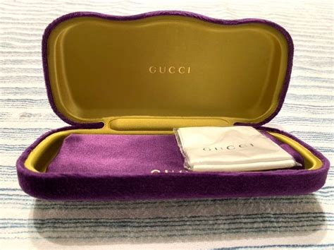 Authentic Gucci sunglass case in purple, with a yellow satin lining. Opulence for any sunglasses ...