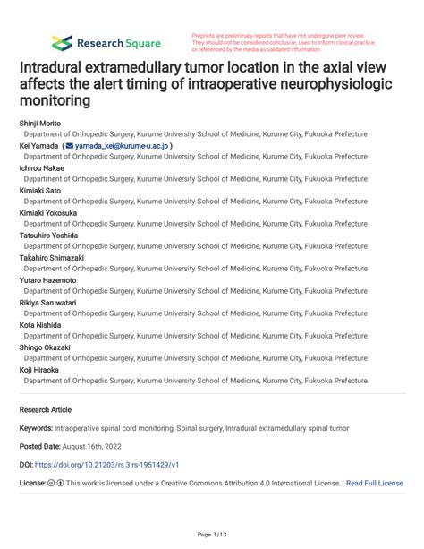 (PDF) Intradural extramedullary tumor location in the axial view affects the alert timing of ...