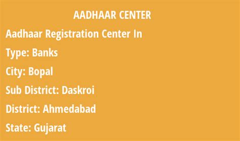 Banks Aadhaar Card Enrolment, Correction and Update Center in Bopal, Daskroi, Ahmedabad, Gujarat