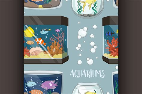 Glass Aquarium Set pattern By Netkoff | TheHungryJPEG