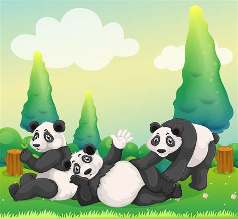 Three pandas playing in the park 368502 Vector Art at Vecteezy