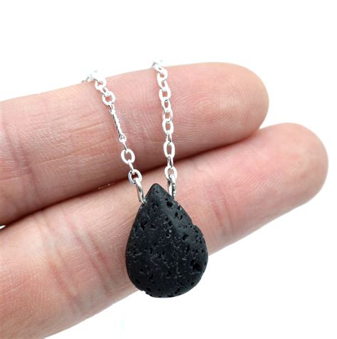 10pcs Black Natural Lava Stone Pendant Necklace Essential Oil Diffuser Necklace Aromthraphy ...
