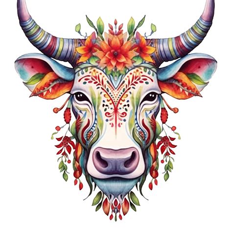 Premium AI Image | Watercolor buffalo head with flowers Hand drawn ...