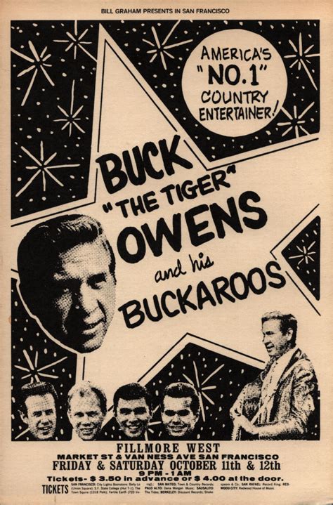 Buck Owens and the Buckaroos Vintage Concert Poster from Fillmore West, Oct 11, 1968 at Wolfgang's