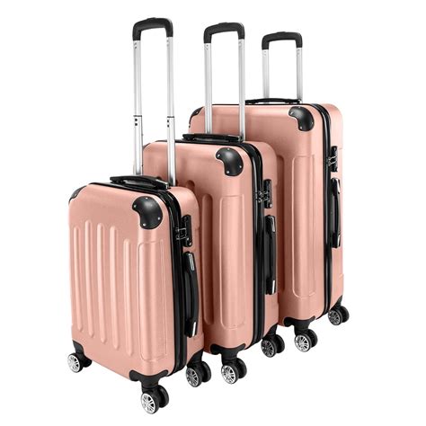 Veryke 3Pcs Traveling Luggage, Rose Gold Rolling Traveling Storage Suitcase Luggage Set, 20"+24 ...