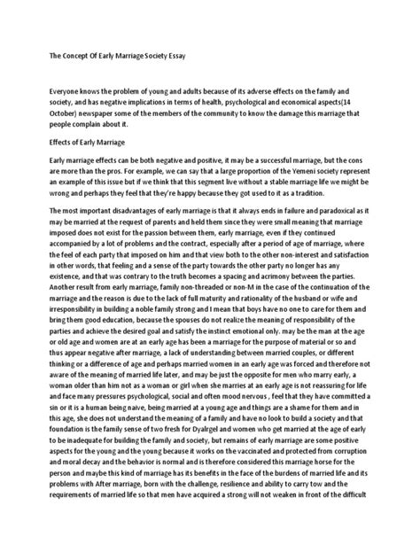 The Concept of Early Marriage Society Essay | Chastity | Marriage ...