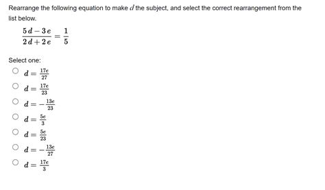 Solved Rearrange the following equation to make d the | Chegg.com