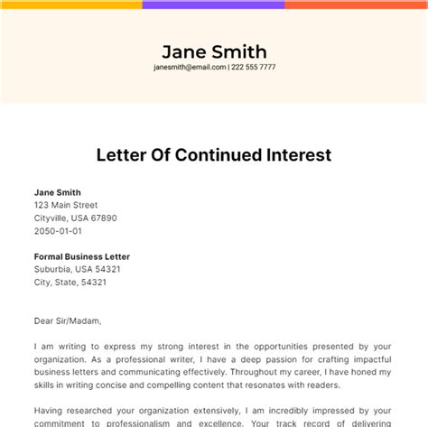 Free Letter Of Continued Interest Template - Edit Online & Download | Template.net