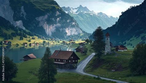 Switzerland Landscape Wallpaper Generated AI HD 4K Stock Illustration ...