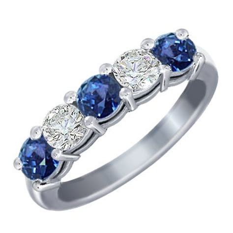 1.00 Ct Round Cut Diamond And Blue Sapphire Wedding Band Ring