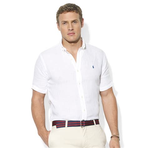 Ralph Lauren Classic Fit Short Sleeve Solid Linen Sport Shirt in White for Men | Lyst