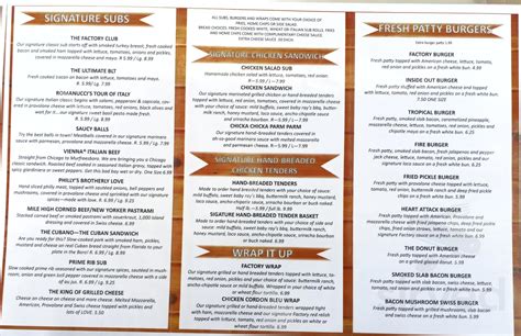 Sandwich Factory menu in Murfreesboro, Tennessee, USA