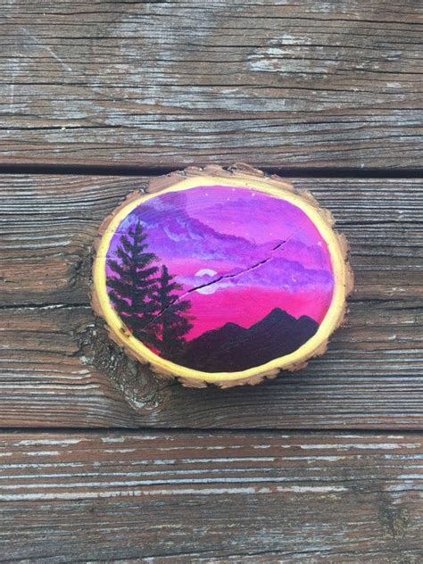 Moonlight Painted Wood Slice - Farmhouse Decor - Rustic Wall Art - Log Slice - Mountain Scene ...