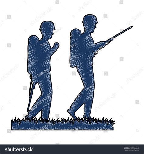 Soldiers Walking Rifles Silhouette Stock Vector (Royalty Free ...