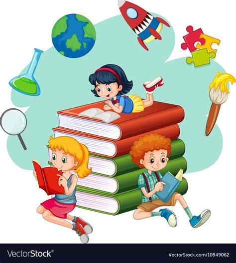Three kids reading books. Download a Free Preview or High Quality Adobe Illustrator Ai, EPS, PDF ...