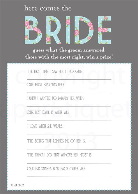 Free Bridal Shower Games Printables - Printable Templates by Nora