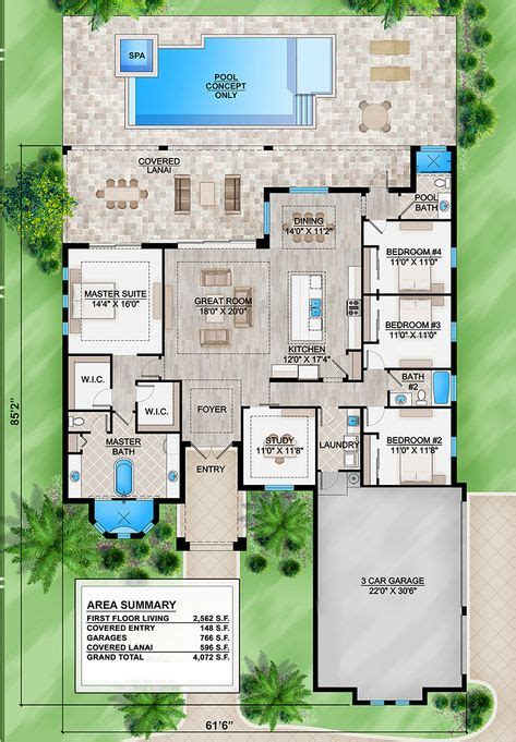 60 Best Floor plans 1 story with pool images in 2020 | Floor plans ...