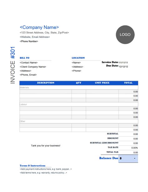 Construction Invoice Template Excel - Invoice