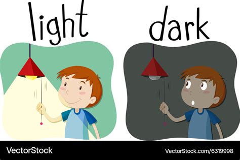 Opposite adjectives light and dark Royalty Free Vector Image