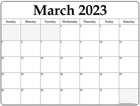 Blank March 2023 Calendar Template - Printable Word Searches