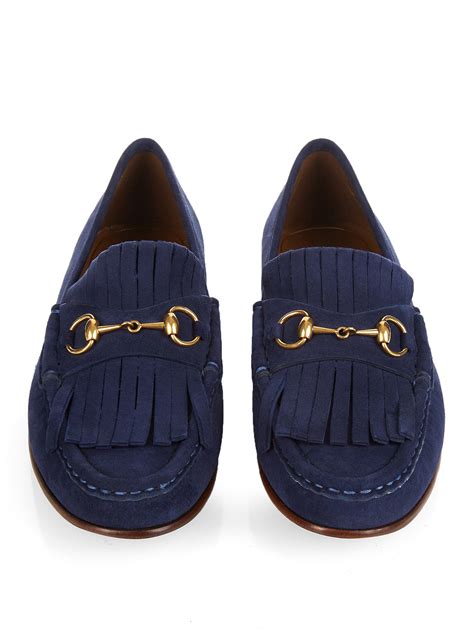 Lyst - Gucci Horsebit Suede Loafers in Blue