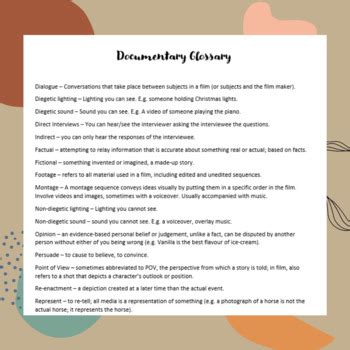 Documentary Film Techniques Glossary by Miss Kaitie | TPT