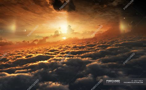 Illustration of clouds top of Jupiter towards Sun with Ganymede, Europa ...