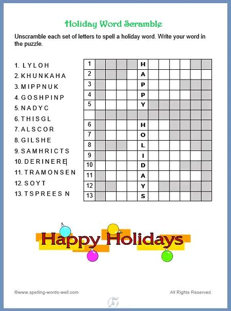 New Holiday Word Scramble!