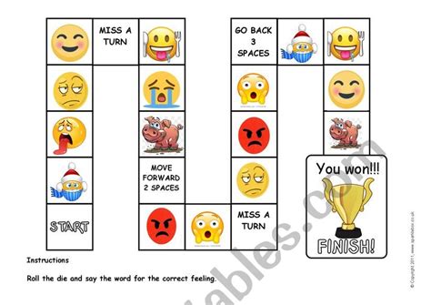 Feelings and Emotions board game - ESL worksheet by misscaty