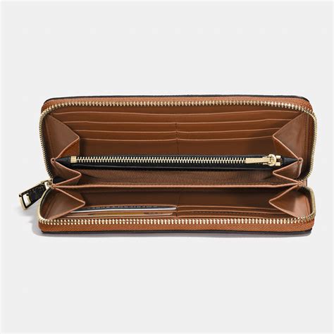 Coach Accordion Zip Wallet In Crossgrain Leather in Brown (LIGHT GOLD/SADDLE) | Lyst