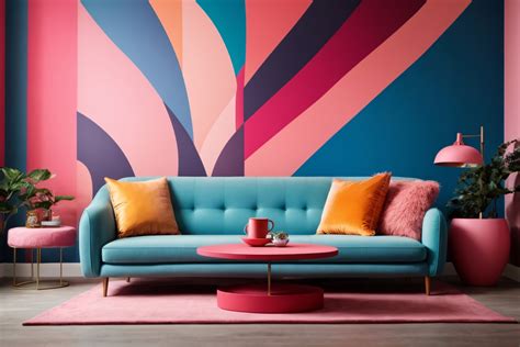 Blue Sofa And Round Pink Table Free Stock Photo - Public Domain Pictures