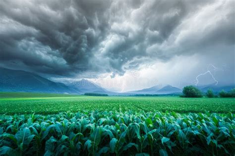 Storm Clouds and Lightning Over a Crop Field. Meteorology and ...