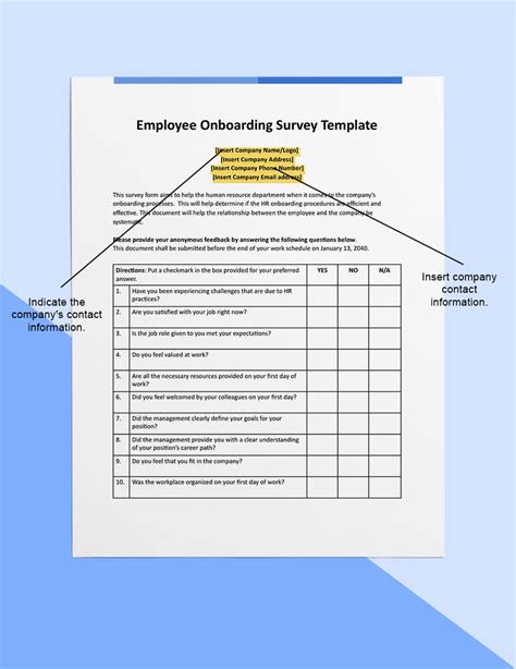 Employee Onboarding Survey Template in Word, Pages, Google Docs - Download | Template.net