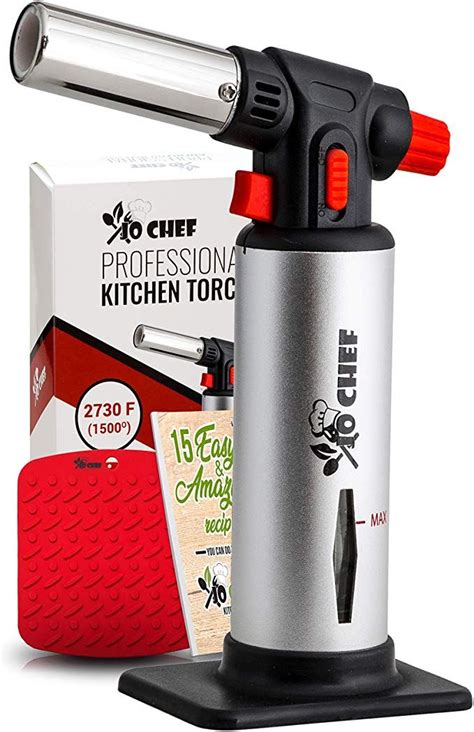 Jo Chef Kitchen Torch, Blow Torch - Refillable Butane Torch With Safety Lock & Adjustable Flame ...