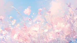 Flowers & Sky Pastel Desktop Wallpaper - Aesthetic Wallpapers 4K
