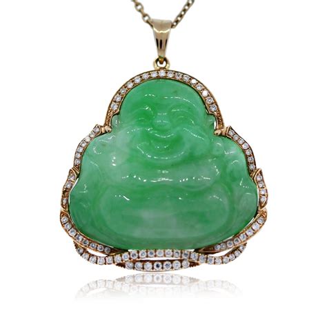 14K Yellow Gold Diamond and Jade Buddha Pendant and Chain Necklace-Boca Raton