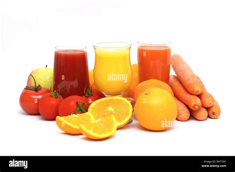 various healthy fruit juices and fruit and vegetables Stock Photo - Alamy