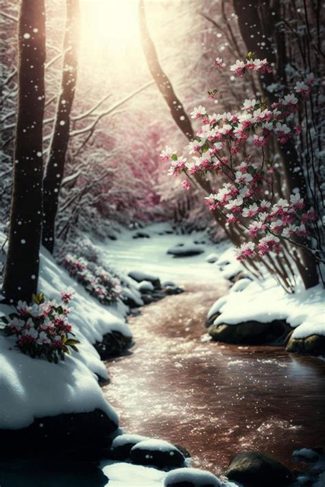 stream running through a snow covered forest. . 23001653 Stock Photo at ...