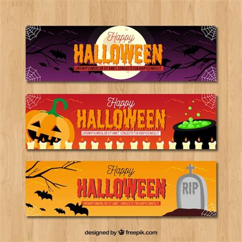 Free Vector | Set of halloween banners