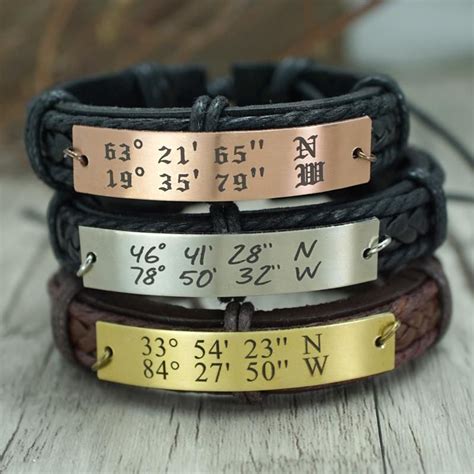 Custom Coordinates Bracelet, Engraved Location Bracelet, Personalized ...