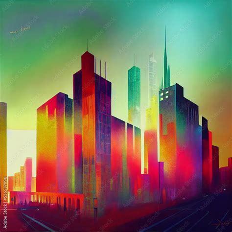 Bright retro futuristic city Stock Illustration | Adobe Stock