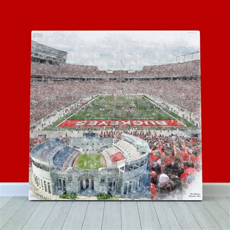 Ohio Stadium Sketch Art Canvas Print, Ohio State Buckeyes Football