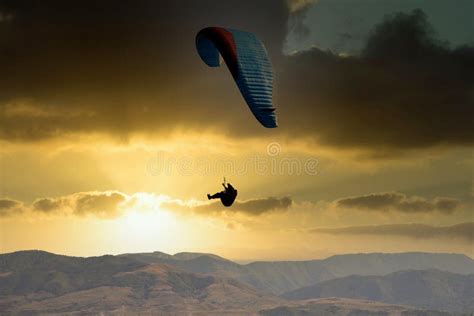 Glider Paragliding at Sunset Flying Adrenaline and Freedom Concept Stock Image - Image of nature ...