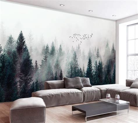 Misty Dark Forest Landscape Wallpaper Mural - Wallpaper • Wallmur ...