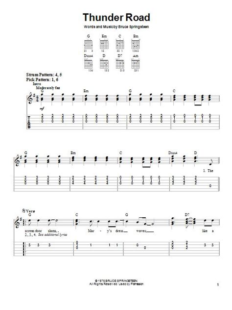 Bruce Springsteen Thunder Road Sheet Music Notes, Chords | Sheet music ...